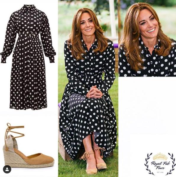 凯特王妃新发型配波点裙,新冠疫情下保持社交距离,隔空逗娃