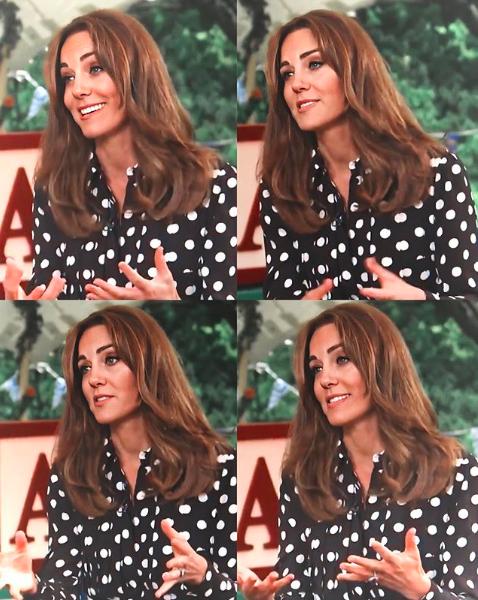 凯特王妃新发型配波点裙,新冠疫情下保持社交距离,隔空逗娃