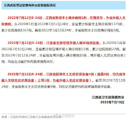 刚刚，江西通报7月12日0-24时新冠肺炎疫情情况！