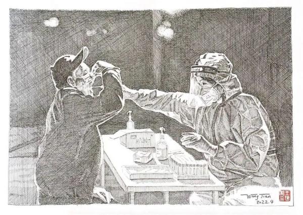 “口罩下的他们让人心疼” 青浦七旬老人用钢笔画致敬战“疫”英雄