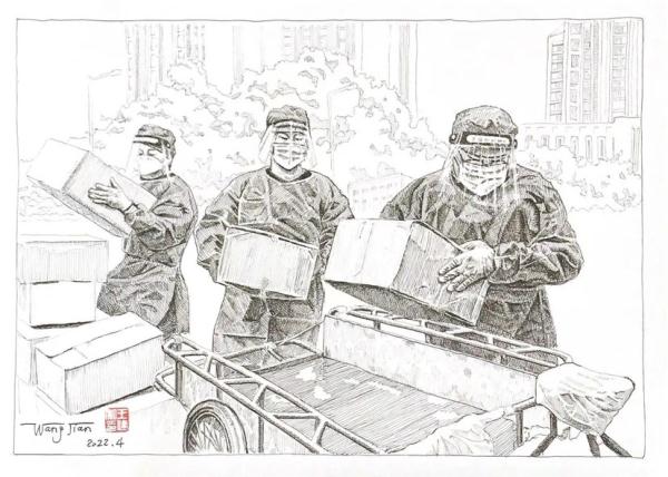 “口罩下的他们让人心疼” 青浦七旬老人用钢笔画致敬战“疫”英雄