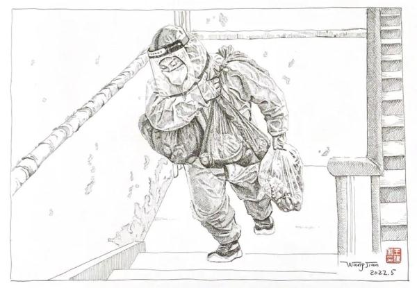 “口罩下的他们让人心疼” 青浦七旬老人用钢笔画致敬战“疫”英雄